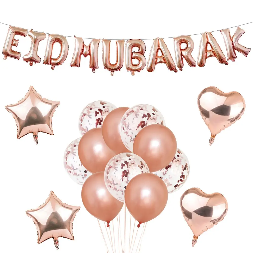 2023 Outdoor Sliver Blue Green and White Balloon Party Supplies Decor Celebration Happy Eid Mubarak Ramadan Decoration Set
