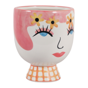 Vaso in ceramica con design a volto, vaso rosa per piante da interno, vaso decorativo in gres per piante, decorazione per la casa - Product Image 3