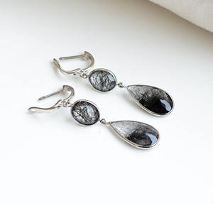Boucles d'oreilles pendantes en quartz rutilé noir veineux, style tendance, en argent 925, pour femme, en vente - Product Image 3