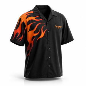 Chemise de bowling personnalisée Hot Rod avec motif flamme, style rétro années 50 Rockabilly, boutonnée, manches courtes, logo brodé pour club automobile, OEM - Product Image 1