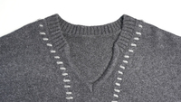 Usine certifiée BSCI, pull en maille à col en V pour femme, 90% laine, 10% cachemire, gris, à franges, manches longues