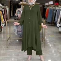 HANO musulman nouveau printemps et été pour femmes hauts mode col rond turc chemise à manches longues robe pantalon à jambes larges ensemble deux pièces