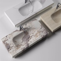 Lavabo intégré en panneau stratifié thermoformé au design moderne, évier rectangulaire avec rainure de drainage pour meubles-lavabos de salle de bain