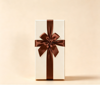 Boîte cadeau de luxe vide pour chocolats, rigide, personnalisée, imprimée quadricolore, avec fermeture magnétique et couvercle à nœud en ruban satiné marron