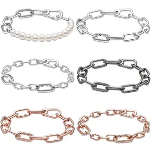 Originele Me Styling Zoetwater Gekweekte Parel Link Chain Armband Fit Fashion 925 Sterling Silver Bangle Bead Charm Diy Sieraden