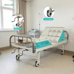 Lit d'hôpital manuel à 2 manivelles, cadre en acier au carbone, rails en acier inoxydable, dossier réglable, mobilier médical pour clinique et soins aux patients - Product Image 1