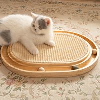 Grand jouet interactif pour chat en bois de bambou, griffoir avec tapis en chanvre et arbre à chat d'intérieur avec circuit de balles pour chatons