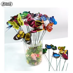 50 팩 더블 윙 방수 PVC 소재 3D 생생한 다채로운 장식 나비 정원 스테이크 야외 파티오 잔디 마당