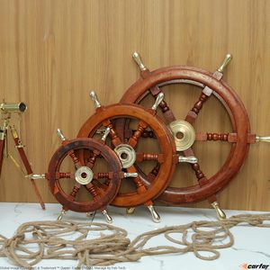 Volant de bateau en bois Carfar de 12 pouces avec embouts en laiton, décoration murale nautique faite à la main pour maison côtière, bateau, marine - Product Image 4