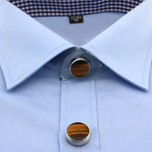 Manufacturer Wholesale Fashionable Classic Design Men's Round <b>Brown</b> Marble Cat's Eye Stone Cufflinks Shirt Decorative Buttons - Product Image 4