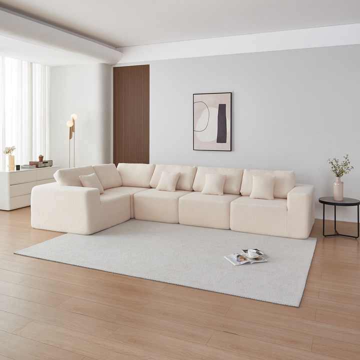Modular Sectional Sofa, No Assembly Required Convertible Modern Shaped Couch V Shaped Sofa for Living Room Bedroom Office, Beige