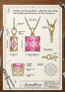 LUMIARA Nouveau Pendentif Carré de Luxe en Acier Inoxydable Plaqué Or 18K Style Bohème avec Tourmaline Rose Taille Princesse Simple et Tendance - Product Image 5
