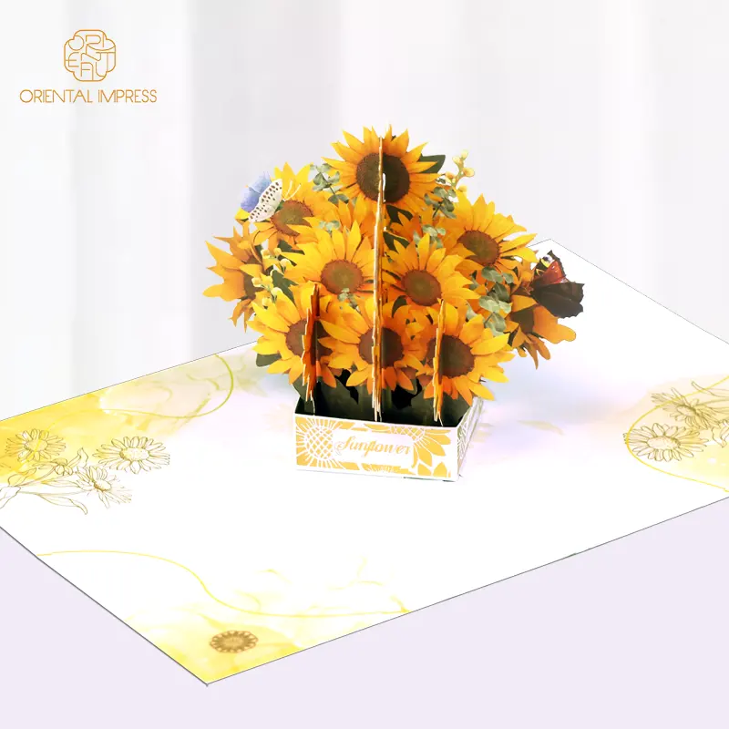 3D Sunflowers Basket Pop Up Bouquet Greeting Card with Envelope