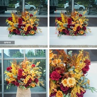 Rangkaian Bunga Artificial Desain Floral Burgundy dan Kuning 60cm untuk Dekorasi Pernikahan, Lorong, dan Buket