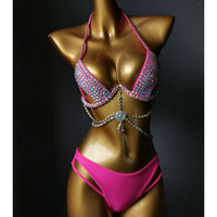 Nouveau maillot de bain push-up uni avec pompons, ensemble bikini pour soirée en boîte de nuit
