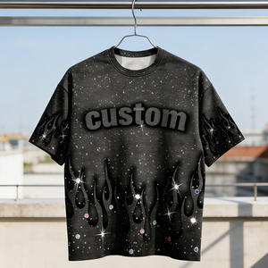 T-shirt <span class=keywords><strong>Homme</strong></span> Streetwear à Séchage Rapide avec <span class=keywords><strong>Strass</strong></span>, Manches Courtes Scintillantes Personnalisées, Coupe Ample Rétro pour l'Été - Product Image 2