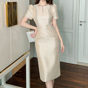 ZYHT 21378 parti zarif resmi bayan diz boyu akşam seksi elbise bayan Rhinestones kısa kollu kokteyl Bodycon elbiseler için - Product Image 1