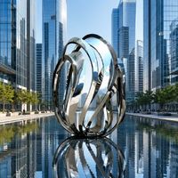 Sculpture Moderne Abstraite en Acier Inoxydable Poli Effet Miroir Creux, Ornement de Jardin Extérieur, Statue d'Art Métallique pour Place Publique