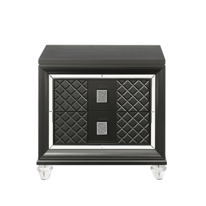 Comodino Sawyer con finitura grigio metallizzato, design trapuntato e piedini in cristallo - Product Image 4