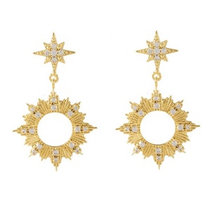 ต่างหูจี้ Sunburst Zircon ชุบทองด้วย925ประณีตสวยงามสำหรับสุภาพสตรีแฟชั่นที่สวยงามคุณภาพสูง - Product Image 1