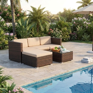 Modern Grey Rattan Sectional <b>Sofa</b> Set includingTable and Storage <b>Side</b> <b>Table</b> for Outdoor Living Cheap Price - Product Image 1