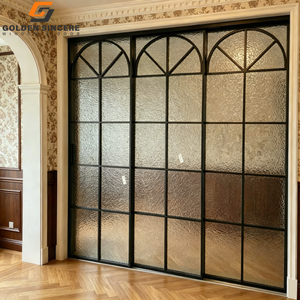 Puerta Corredera de Vidrio Texturizado con Marco Negro GS, Diseño de Marco Delgado Arqueado, Puerta Interior Francesa - Product Image 4