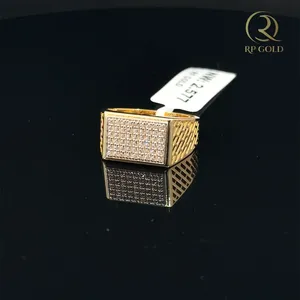 Premium <b>gold</b> <b>ring</b> with rectangular top and fully paved sparkling stones bold modern unisex jewelry perfect for parties and gifts - Product Image 1