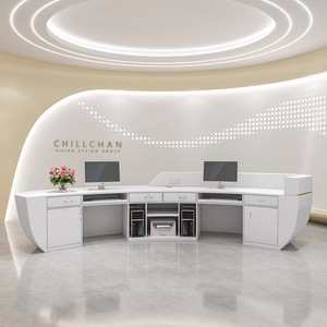 Q066 Comptoir de caisse commercial de luxe en FRP courbé, facile à nettoyer, avec éclairage LED d'ambiance pour zone de réception de clinique et comptoir de bar - Product Image 2