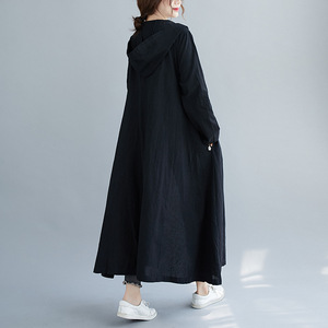 <span class=keywords><strong>Robe</strong></span> longue décontractée à capuche en coton et lin pour femmes, taille ample, <span class=keywords><strong>rouge</strong></span>, avec poche boutonnée, respirante, à manches longues, automne et <span class=keywords><strong>hiver</strong></span> - Product Image 6