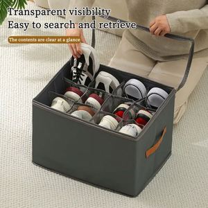 Conteneur de rangement pliable OEM pour économiser de l'espace, en tissu Oxford, boîtes de rangement pour chaussures, organisateur de chaussures avec couvercle transparent - Product Image 5