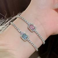 Bracelet tennis carré en zircon coloré avec halo, en laiton plaqué or 18 carats, anti-ternissement, bijou tendance, idéal pour un cadeau