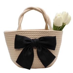 Sac de plage vintage portable en corde de coton tressée avec nœud mignon, petit sac à main tricoté pour femme, idéal pour l'été - Product Image 6