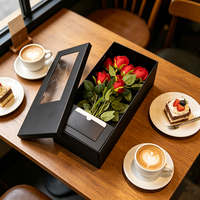 Boîte cadeau noire personnalisée pour fleurs, boîte en carton longue OEM ODM avec couvercle transparent pour bouquets de roses et arrangements floraux