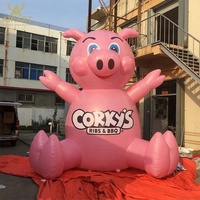 Porc gonflable rose de dessin animé, adorable ballon animal gonflable pour exposition