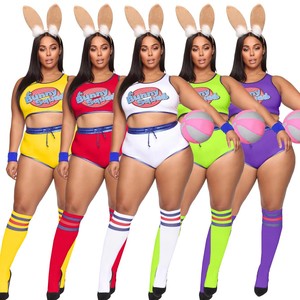 <span class=keywords><strong>Costume</strong></span> de cosplay <span class=keywords><strong>sexy</strong></span> de lapin pour femme, tenue de fête d'Halloween avec hauts et shorts en polyester, grande taille - Product Image 1