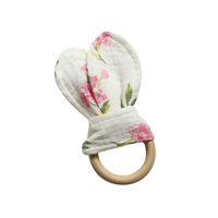 Anneau en bois personnalisé en coton pour bébé, jouets de dentition, entraînement sensoriel, oreilles de lapin pour nouveau-né