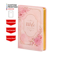 Impression de livres personnalisés de qualité supérieure avec pages en couleur, couverture en cuir PU coloré et mignon, motif floral, Bible anglaise