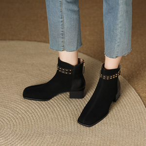 <span class=keywords><strong>Bottines</strong></span> à plateforme noires en cuir pour femme, style vintage, à double ceinture, bout carré et talon épais, collection Printemps - Product Image 2