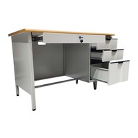 Table de travail en acier fonctionnelle au design simple, avec plusieurs tiroirs, bureau d'ordinateur en métal avec tiroirs
