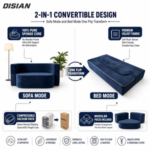 Sofá Cama Modular Convertible <span class=keywords><strong>2</strong></span> <span class=keywords><strong>en</strong></span> <span class=keywords><strong>1</strong></span>, Sillón de Esponja <span class=keywords><strong>en</strong></span> Forma de U, Colchón Plegable para Invitados, para Sala de Estar y Dormitorio - Product Image 2
