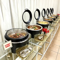 Plats de service chauffants noirs en acier inoxydable de 6 L, alimentés par hydraulique, pour buffets de mariage et banquets d'hôtel