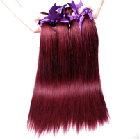 Mèches de cheveux humains indiens raides, bon marché, 10a, 12a, 40 pouces, échantillon gratuit de tissage, cuticule alignée, bordeaux 99J