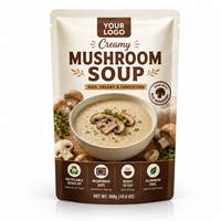 Sachet de soupe personnalisé en PP monofilament imprimé, pour soupe aux champignons crémeuse, recyclable, compatible micro-ondes, prêt à consommer