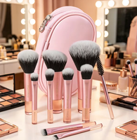 Ensemble de pinceaux de maquillage de voyage miniatures portables avec 10 poignées en cristal, poils synthétiques, logo personnalisé, pour sac à outils cosmétiques