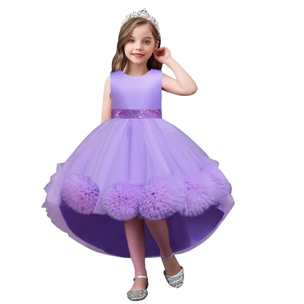 2022 New Cute dress child girl knee length mesh flower gown for girls trailing baby girl birthday dresses for 3 5 7 9 years old