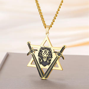 Collar con Espadas de la <span class=keywords><strong>Victoria</strong></span>, <span class=keywords><strong>León</strong></span> de Judá y Estrella de David, Cadena de Acero Inoxidable, Amuleto de Protección Judaica - Product Image 3