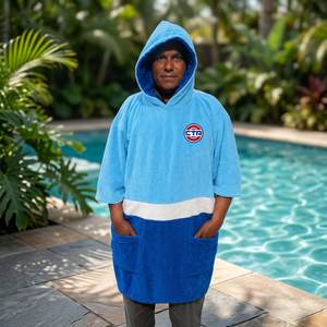 Robe de plage à capuche en coton, séchage rapide, tissu tissé, motif color block, lavable en machine, logo brodé, design imprimé, taille XL - Product Image 3