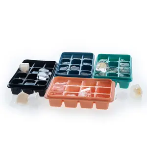 Molde para hacer cubitos de hielo de silicona de 12 cavidades de grado alimenticio, bandejas con tapa, cubos cuadrados, molde de silicona extraíble fácil