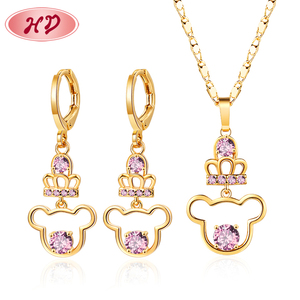 Joyería personalizada colgante de oso, conjuntos de joyería para mujer, conjuntos de collar y pendientes de gota, Zirconia cúbica chapada en oro a granel, latón bonito - Product Image 5