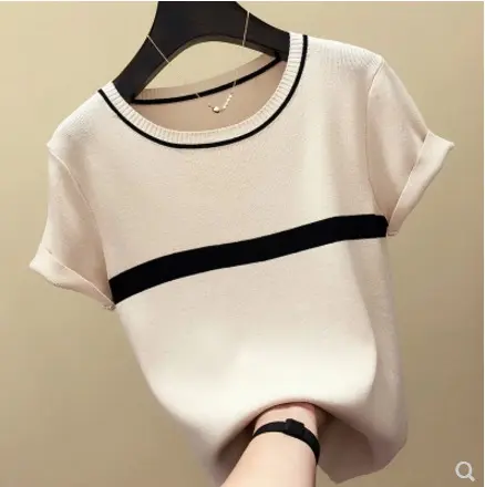 2019 New Koreanバージョンのボディニットセーターアイスワイヤーシャツシャツ半袖T-shirt半袖女性の夏
